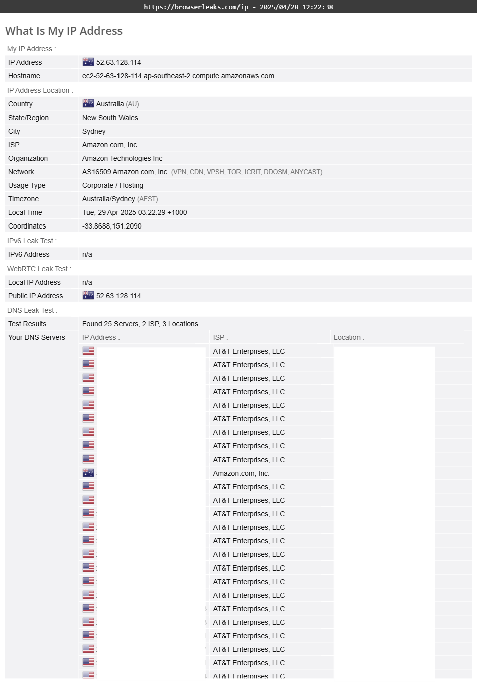 Total VPN's DNS leak test results (failed).