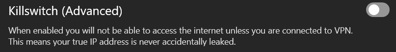 Total VPN killswitch (advanced) description and toggle