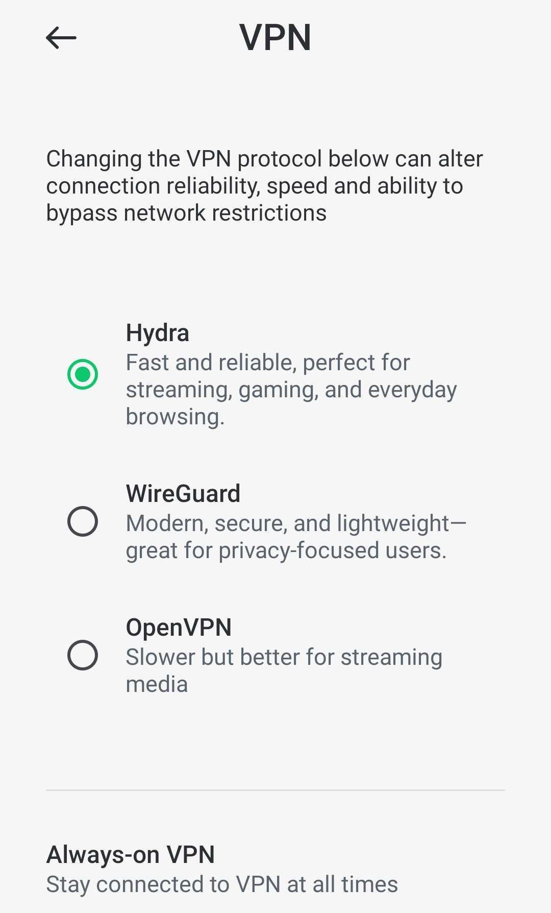 Total VPN mobile app list of VPN protocol