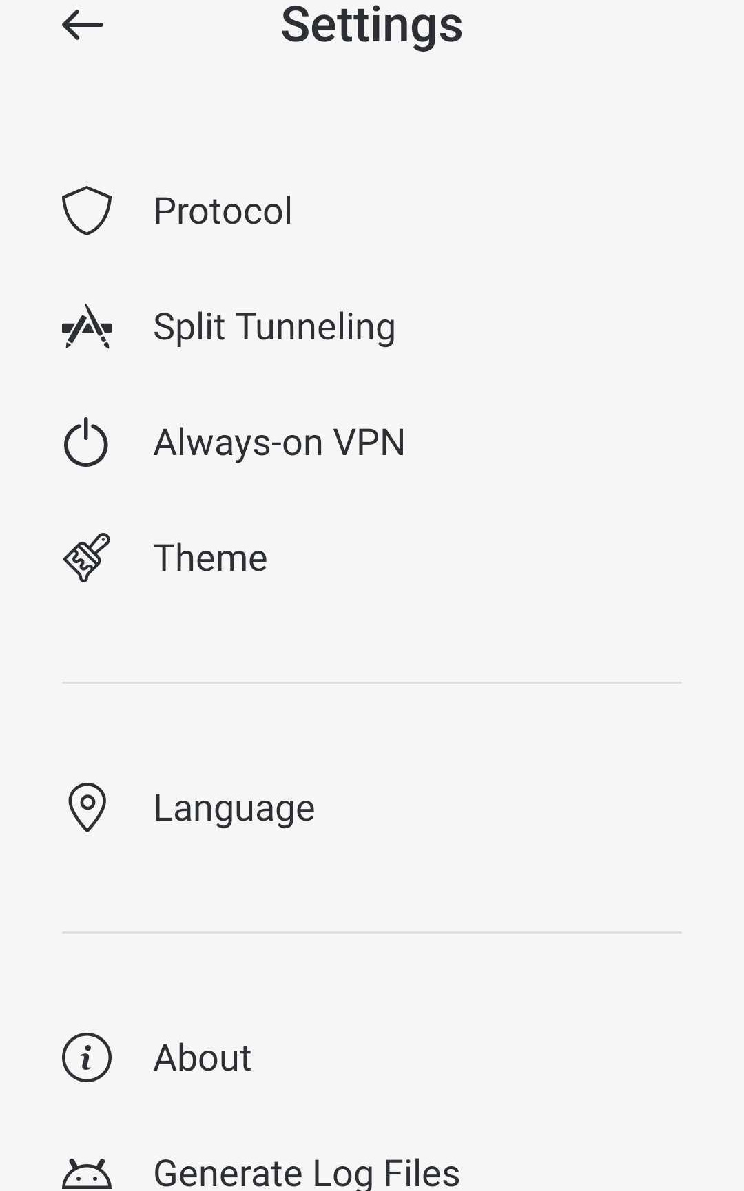 Total VPN Android app settings