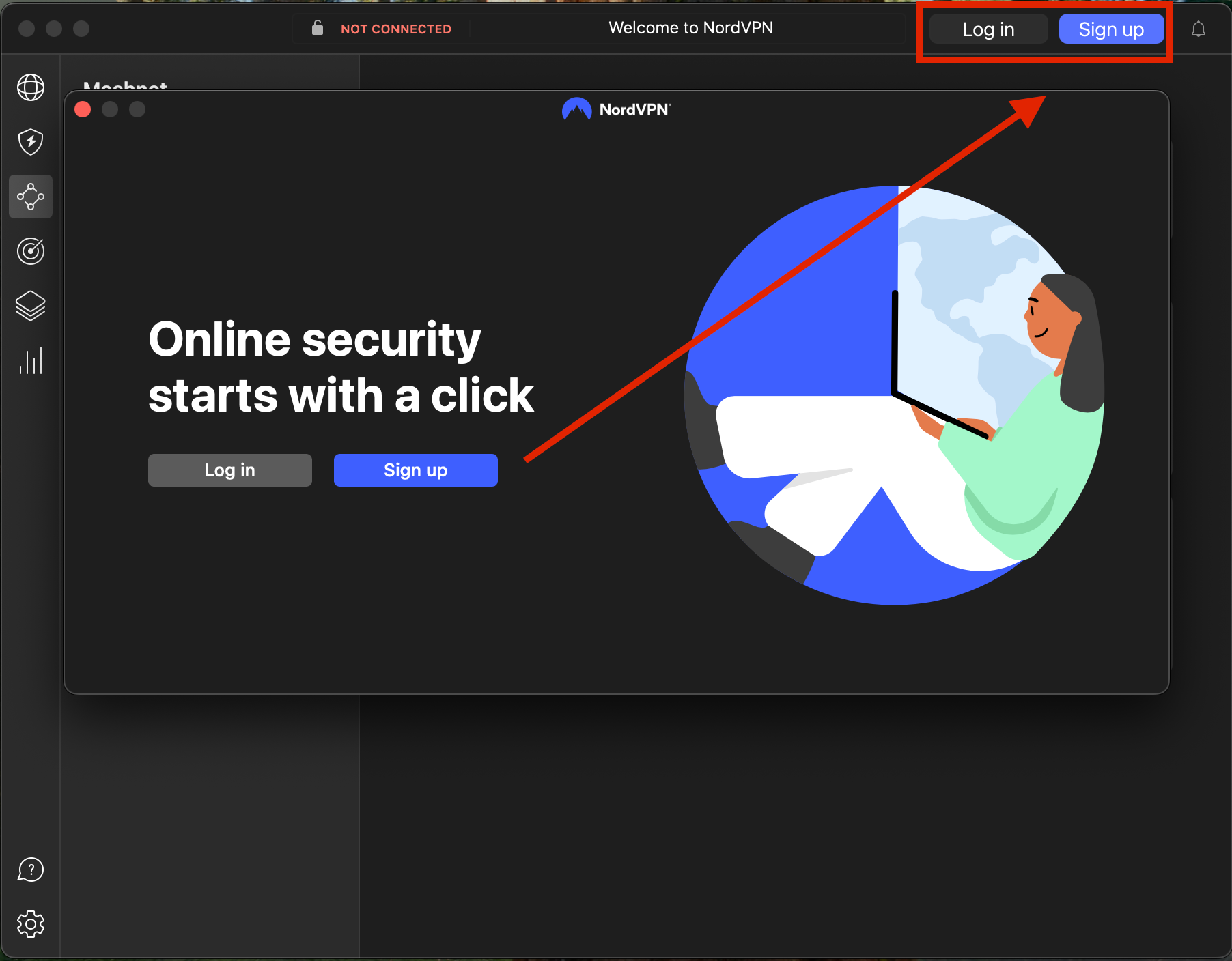 Log in to NordVPN or sign up for a free account