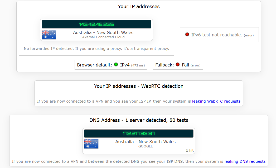 iTop VPN's kill switch test results (passed).