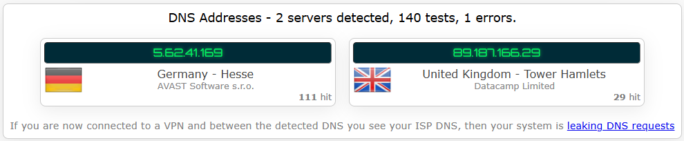 HMA VPN's kill switch test results (passed).