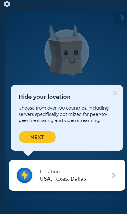 HMA VPN dashboard with a pop-up explaining how the service works 