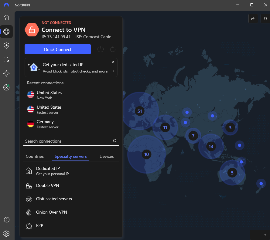NordVPN dashboard for All About Cookies