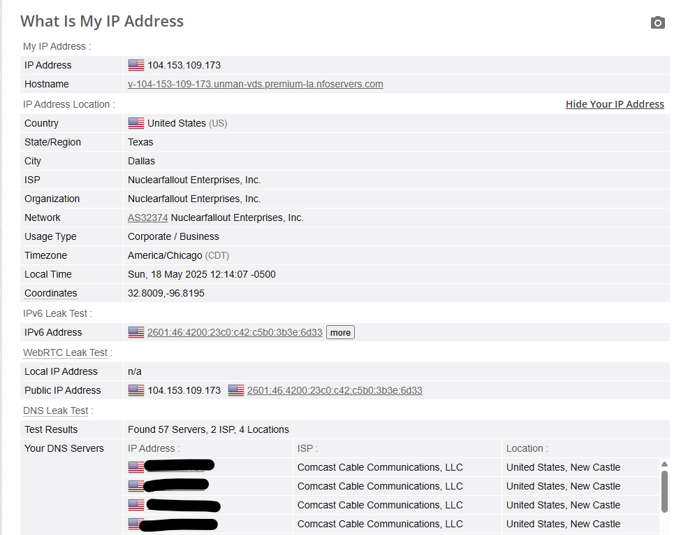 CactusVPN failed the DNS leak test because when connected to a server in LA, our DNS servers were exposed