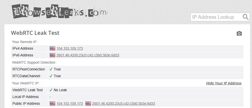 CactusVPN passed the WebRTC leak test