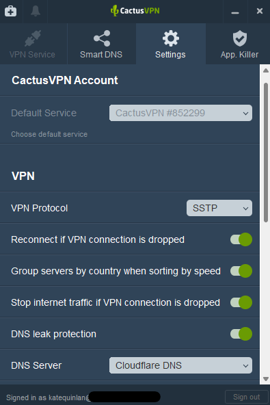 CactusVPN kill switch settings