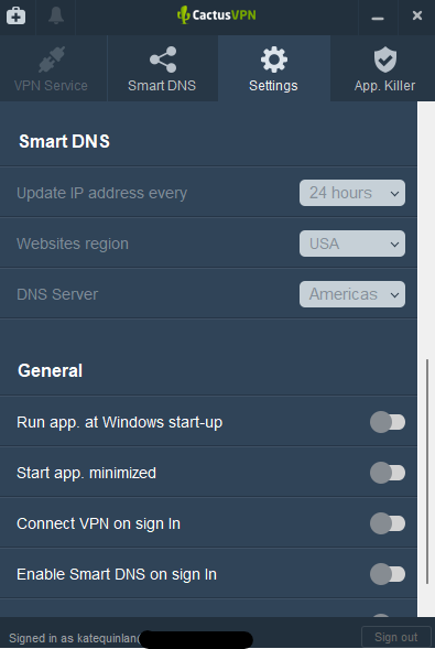 Manage CactusVPN Smart DNS specs in Settings