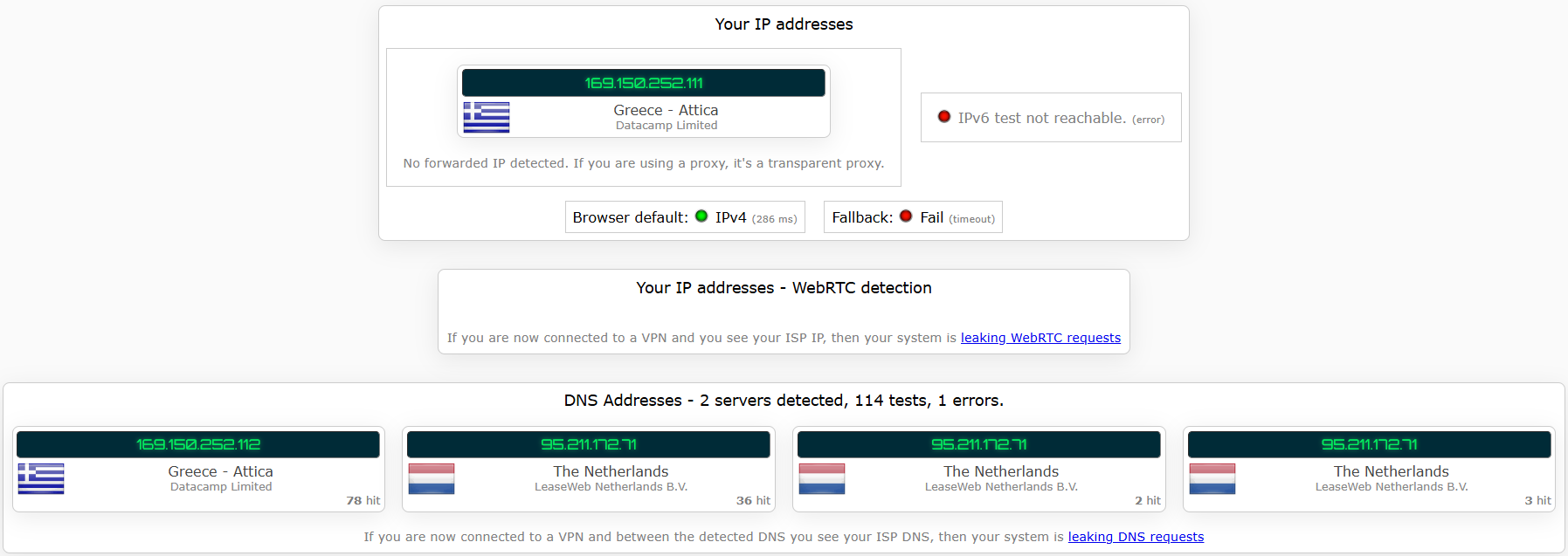 IVPN's kill switch test results (passed).