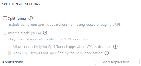 IVPN split tunneling settings