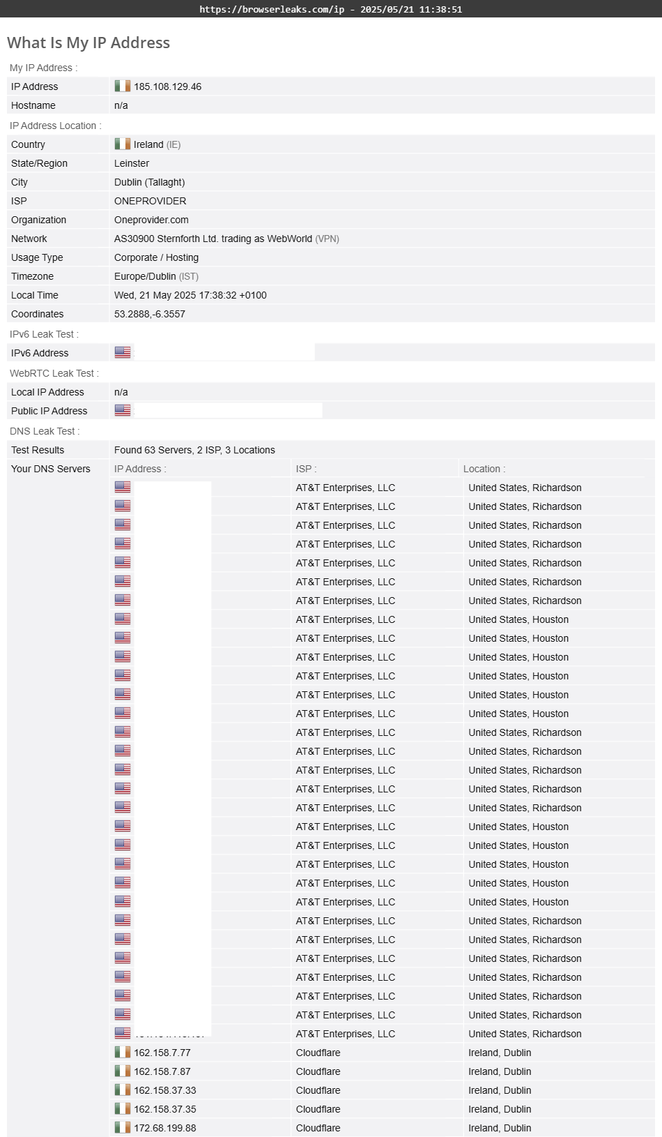 ZenVPN's DNS leak test results (passed)