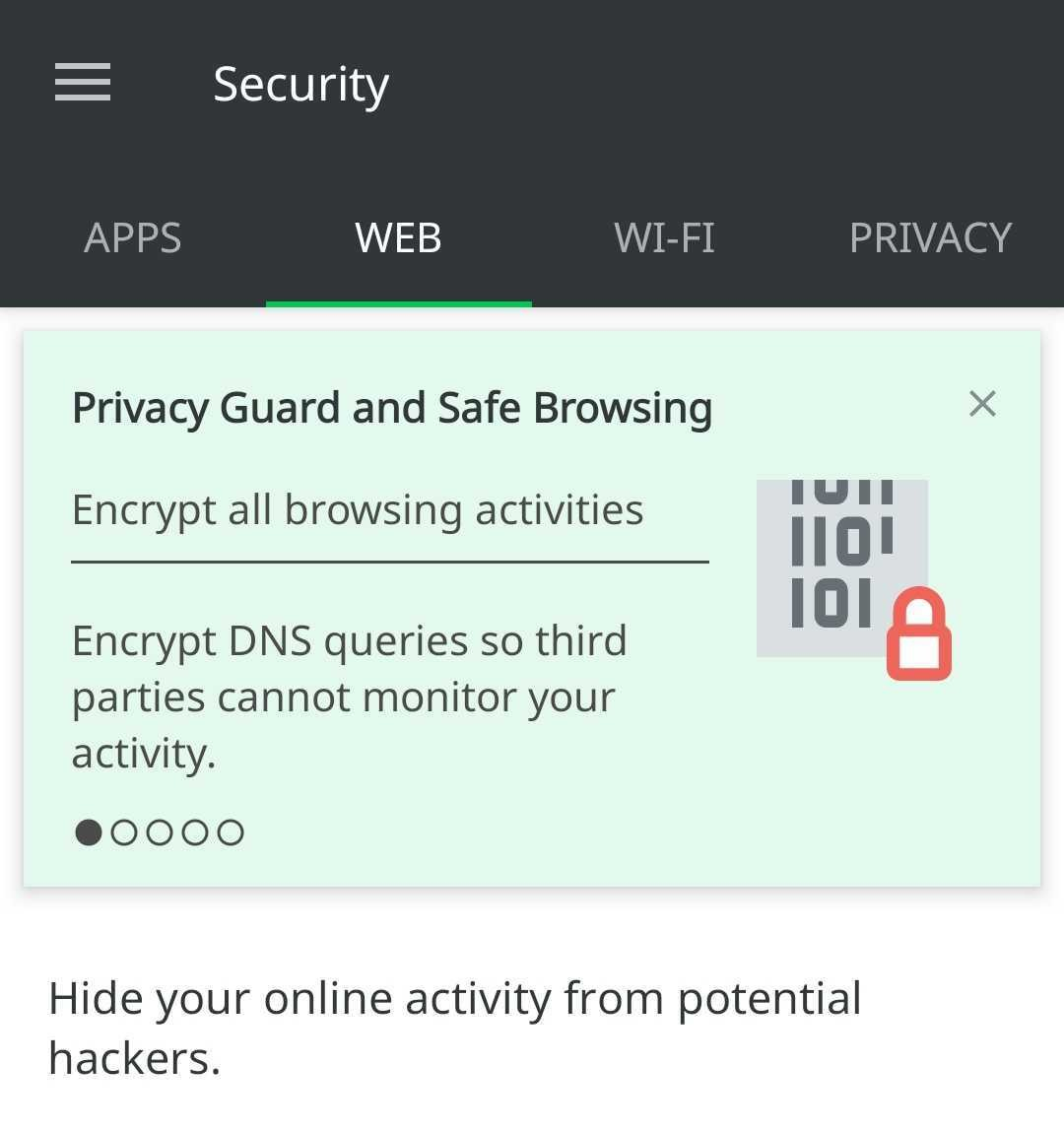 F-Secure Mobile Security app open on Web tab