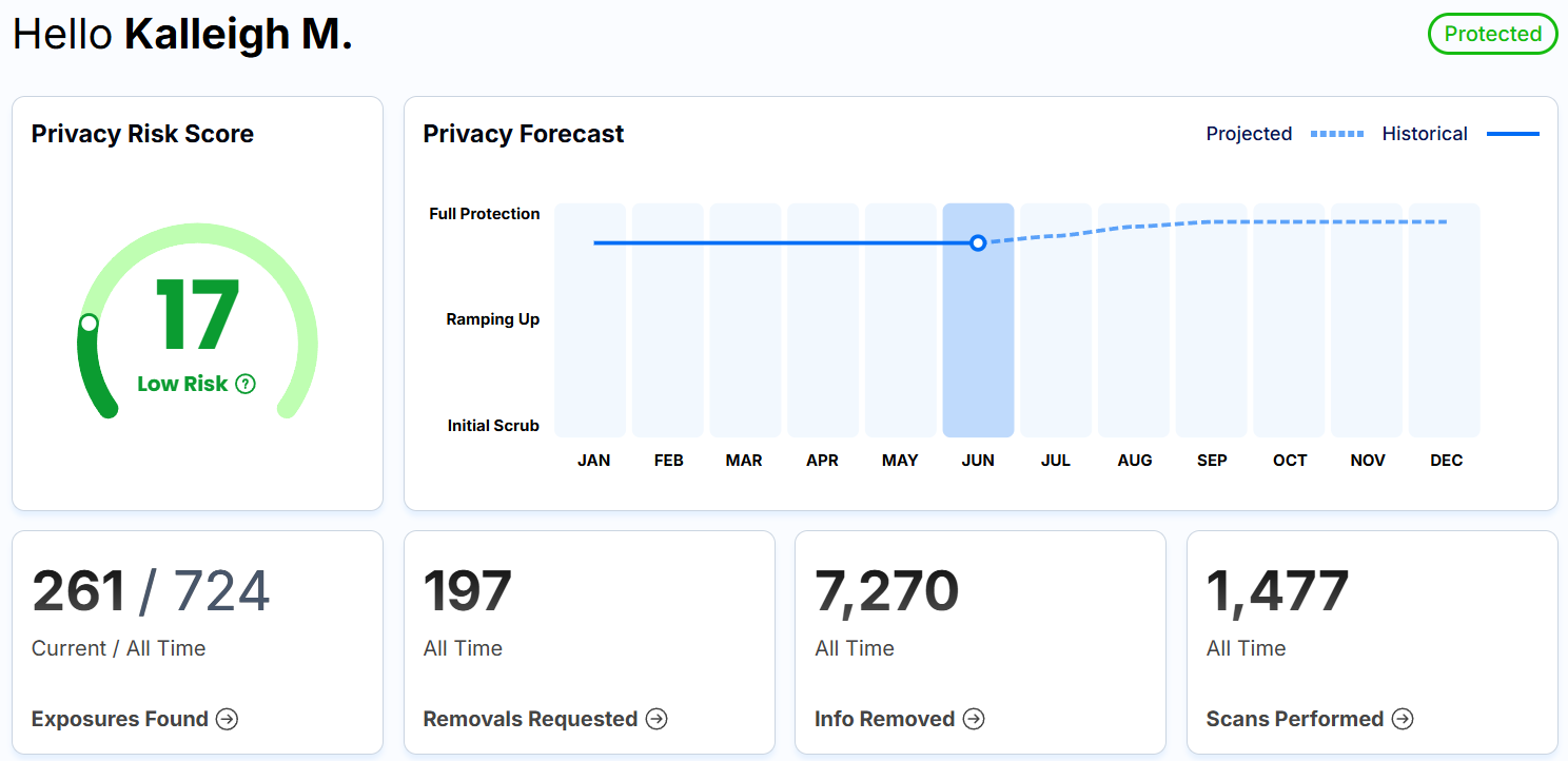 Privacy Bee main dashboard