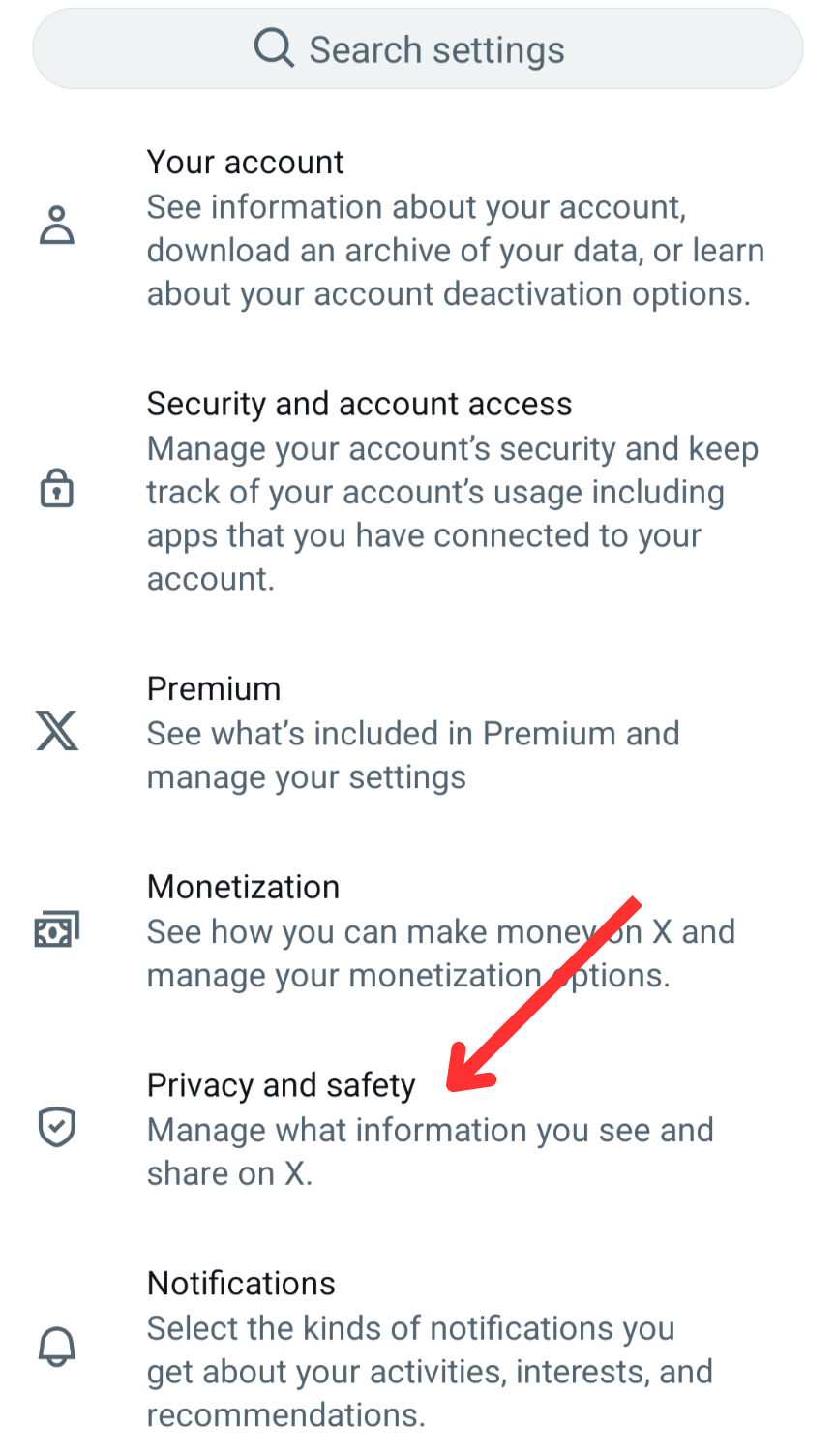 X privacy settings step 2