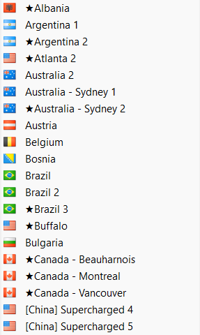 Start of Astrill VPN's server list