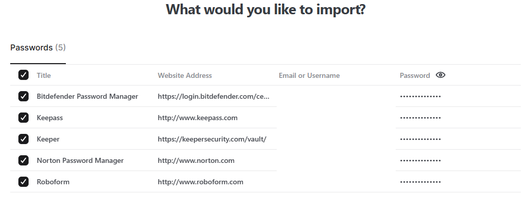 NordPass import preview