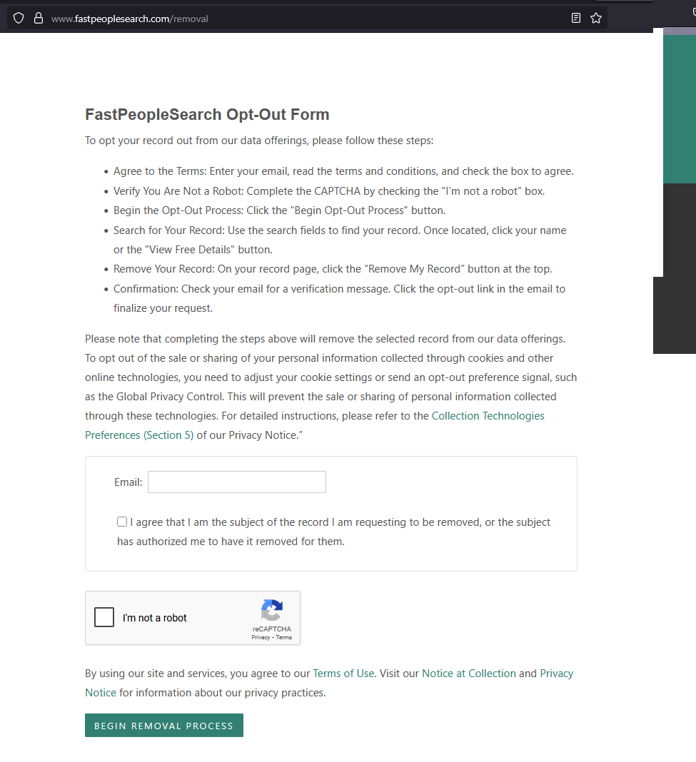 FastPeopleSearch removal step 3