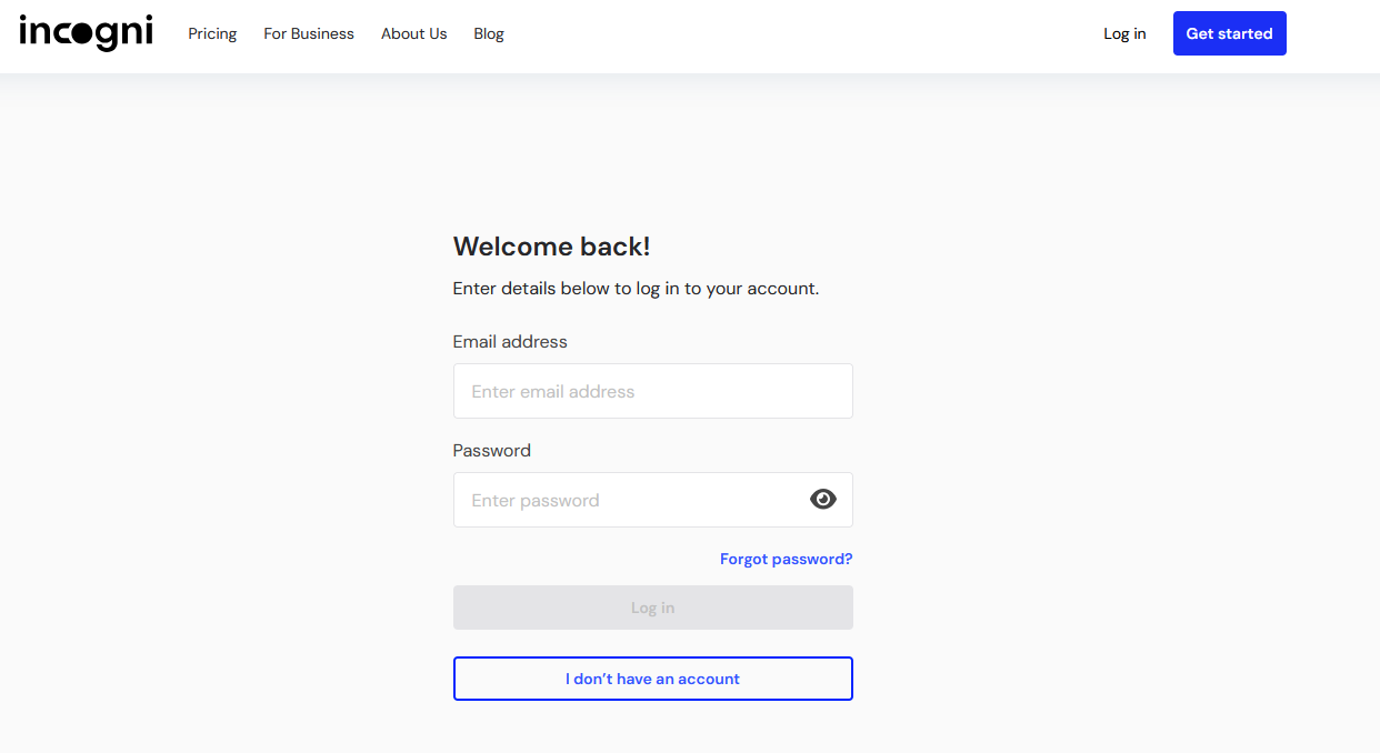 Incogni sign up screen