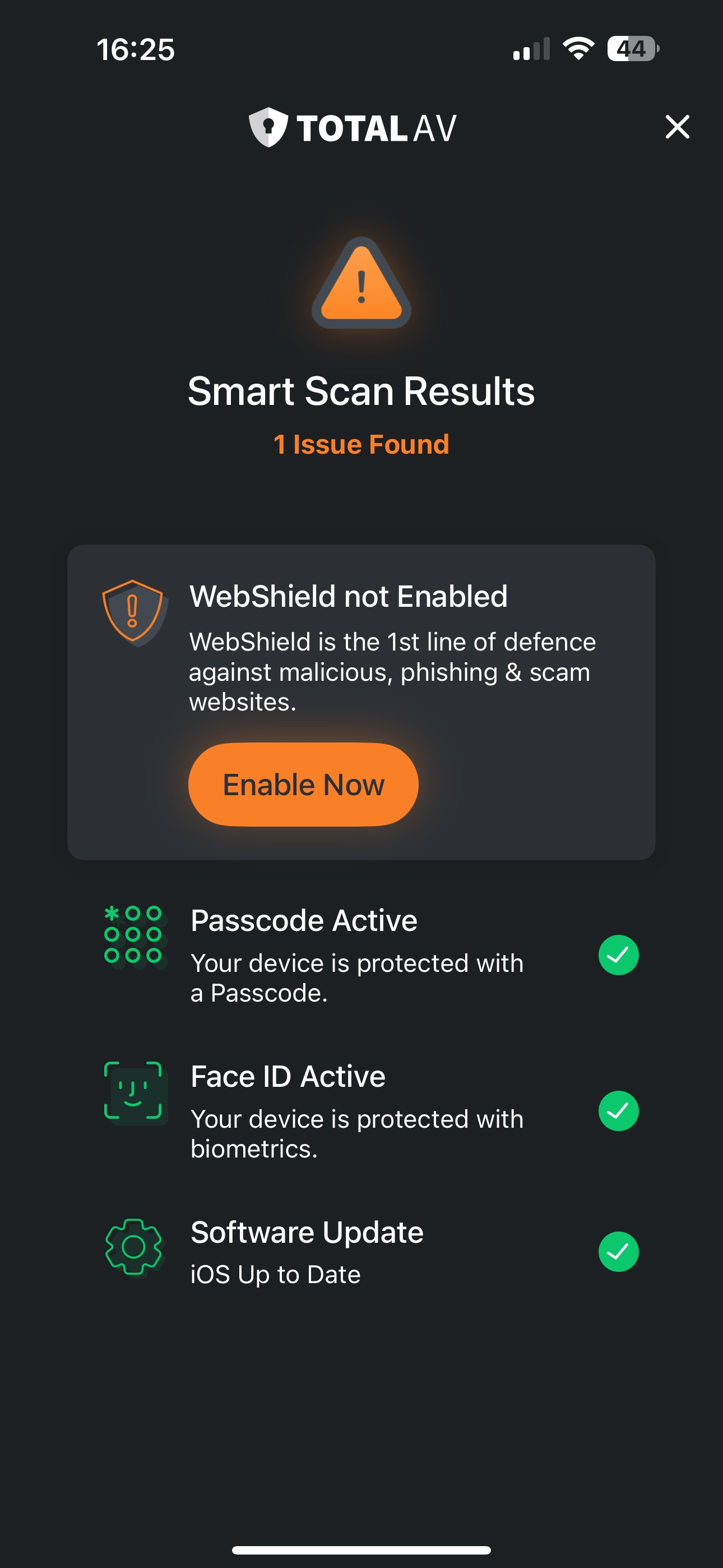 TotalAV Mobile Security Smart Scan results