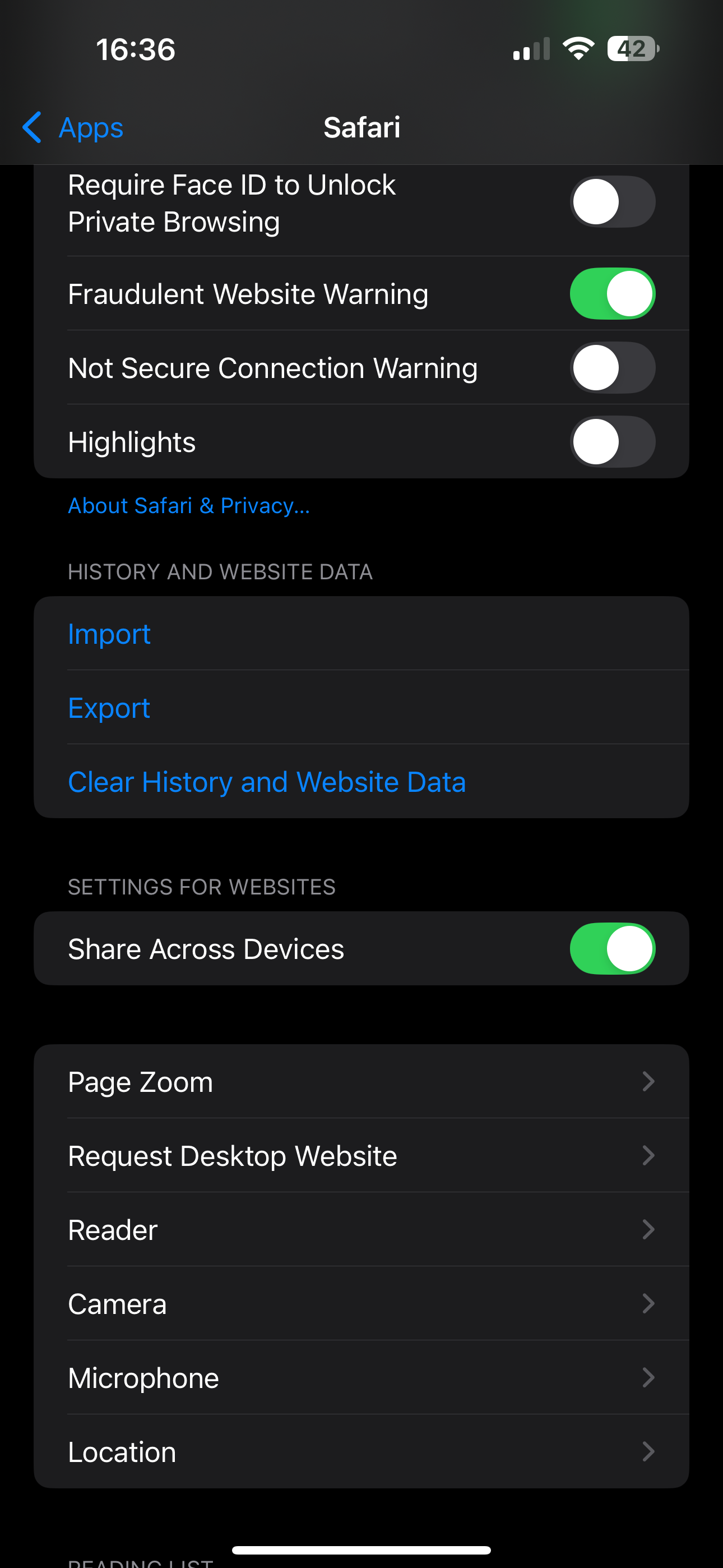 Clear iOS Safari data