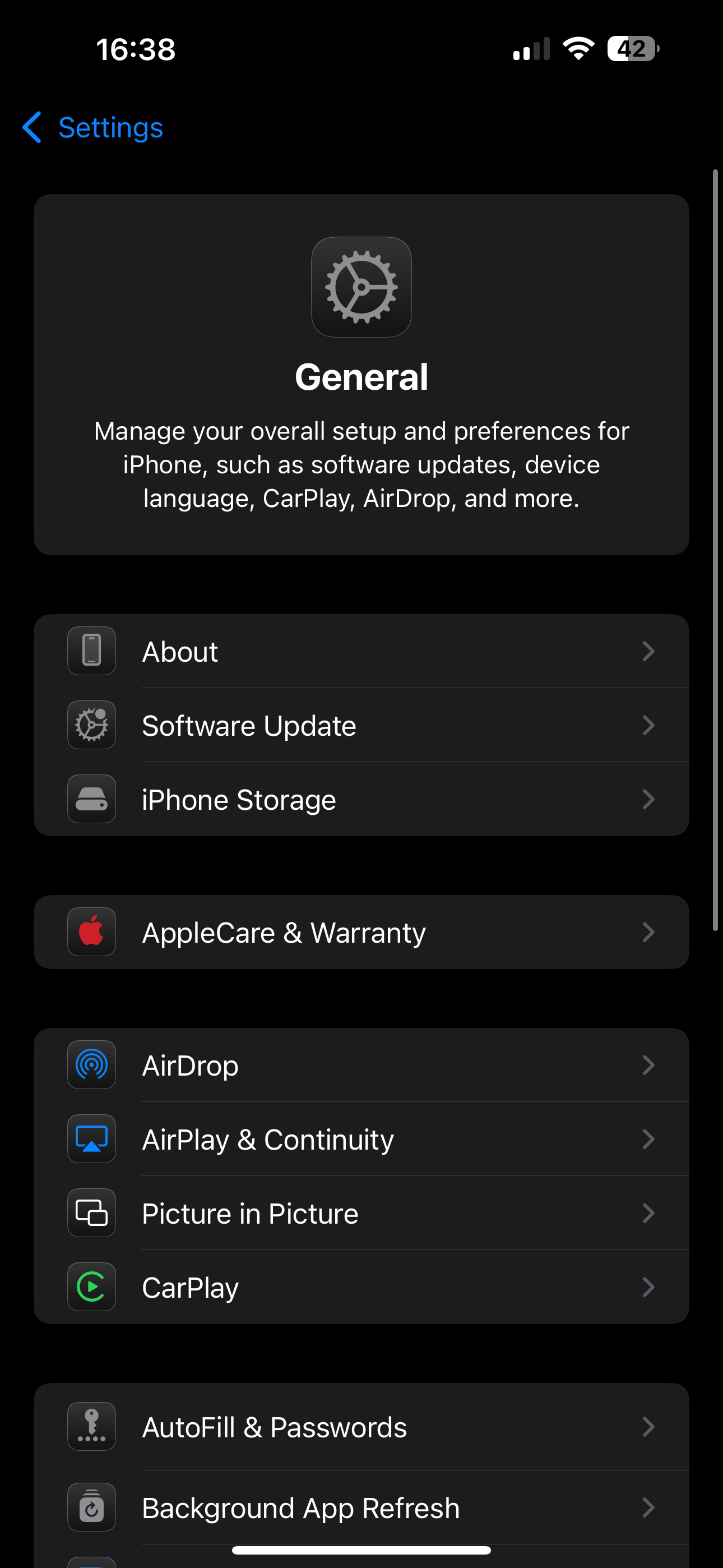 iOS Settings > General