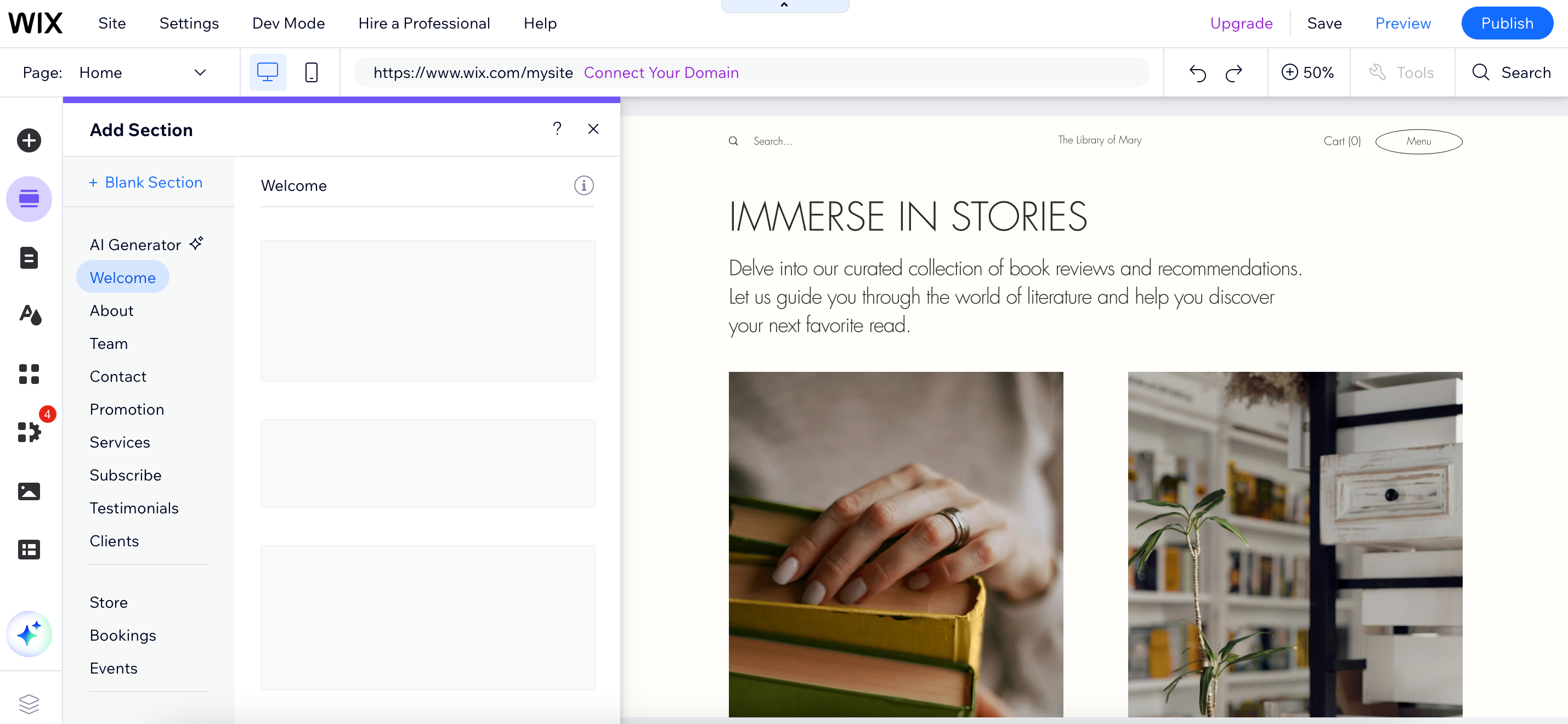 Wix section menu