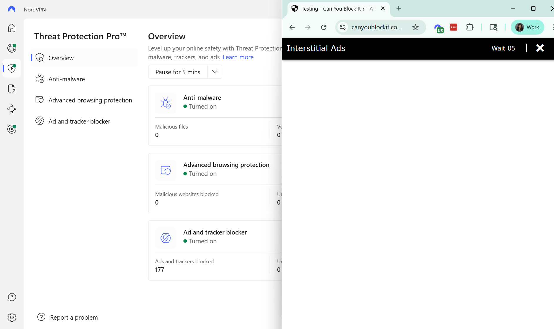 An interstitial ad side-by-side with NordVPN Threat Protection