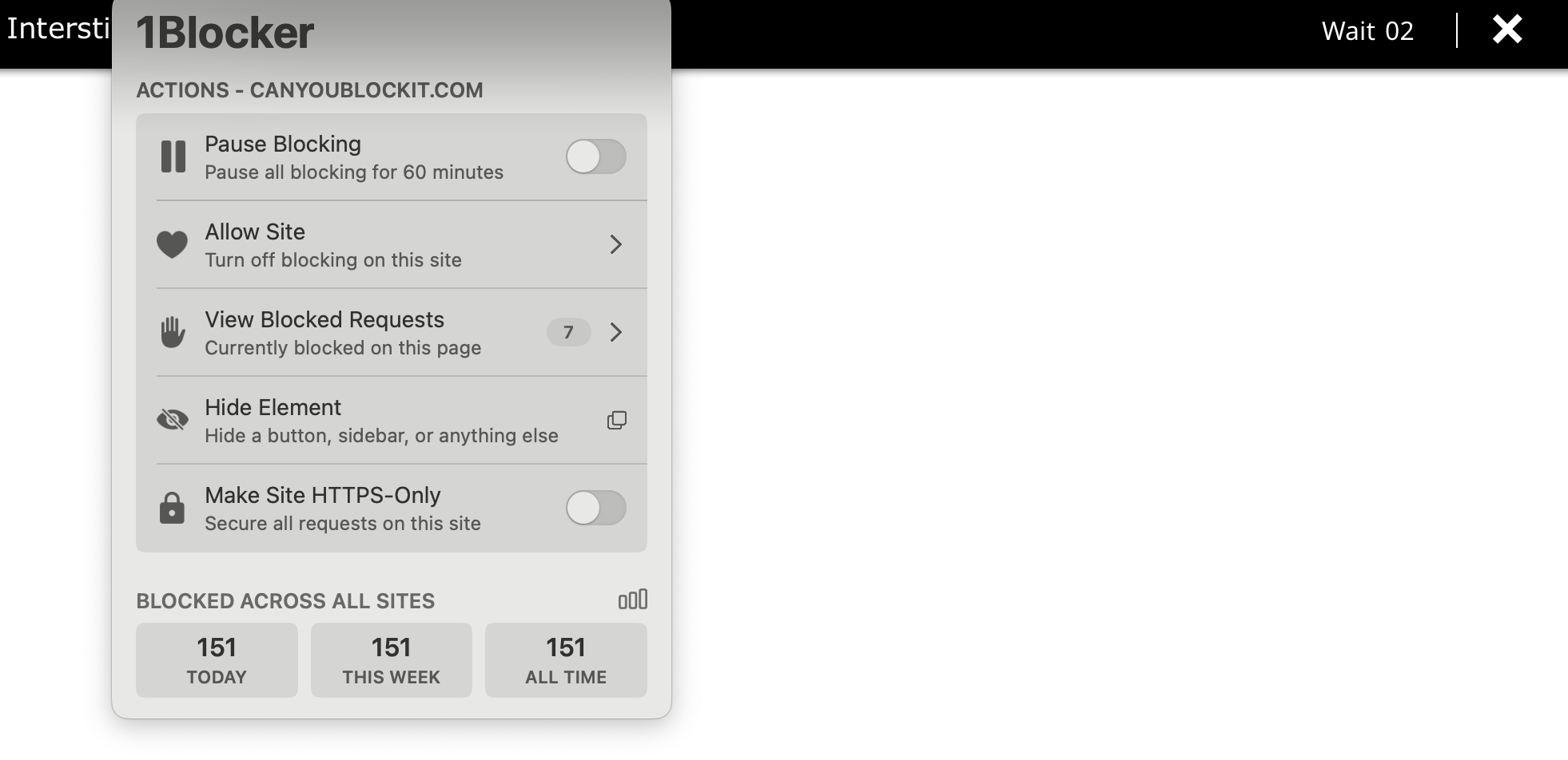 An interstitial ad with 1Blocker in the foreground