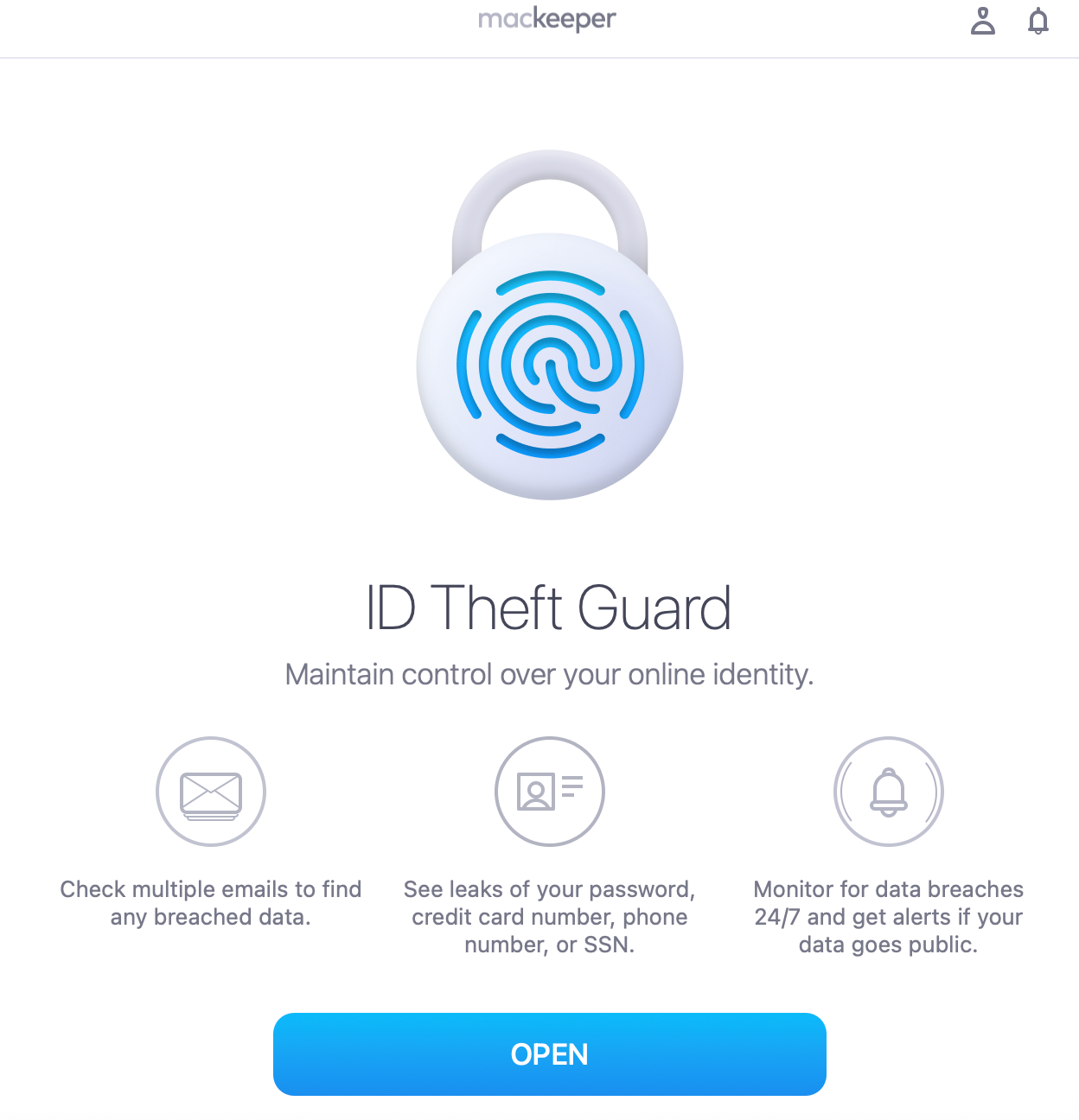 MacKeeper ID Theft Guard main tab