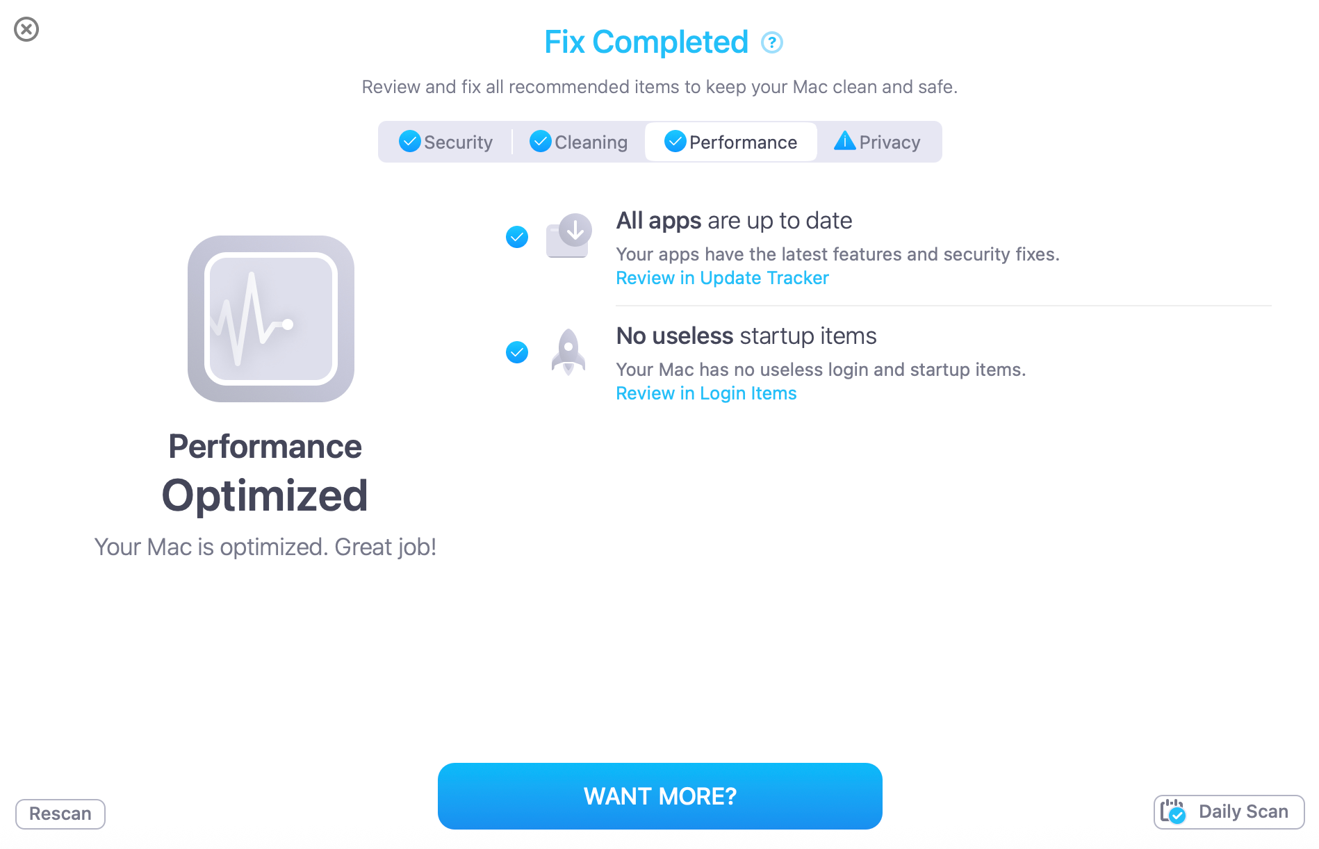 MacKeeper performance optimization tab