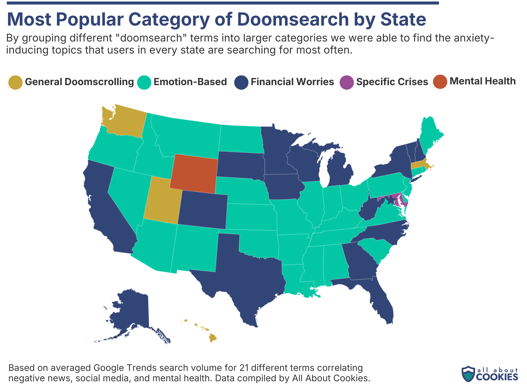 Map graph showing the most popular doomsearch categories per state