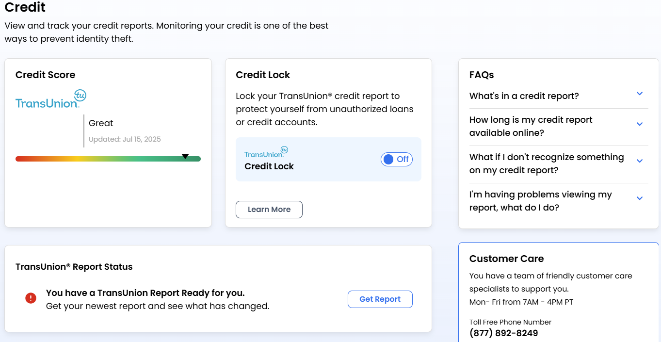 OmniWatch credit monitoring dashboard