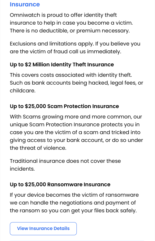 OmniWatch identity theft insurance details