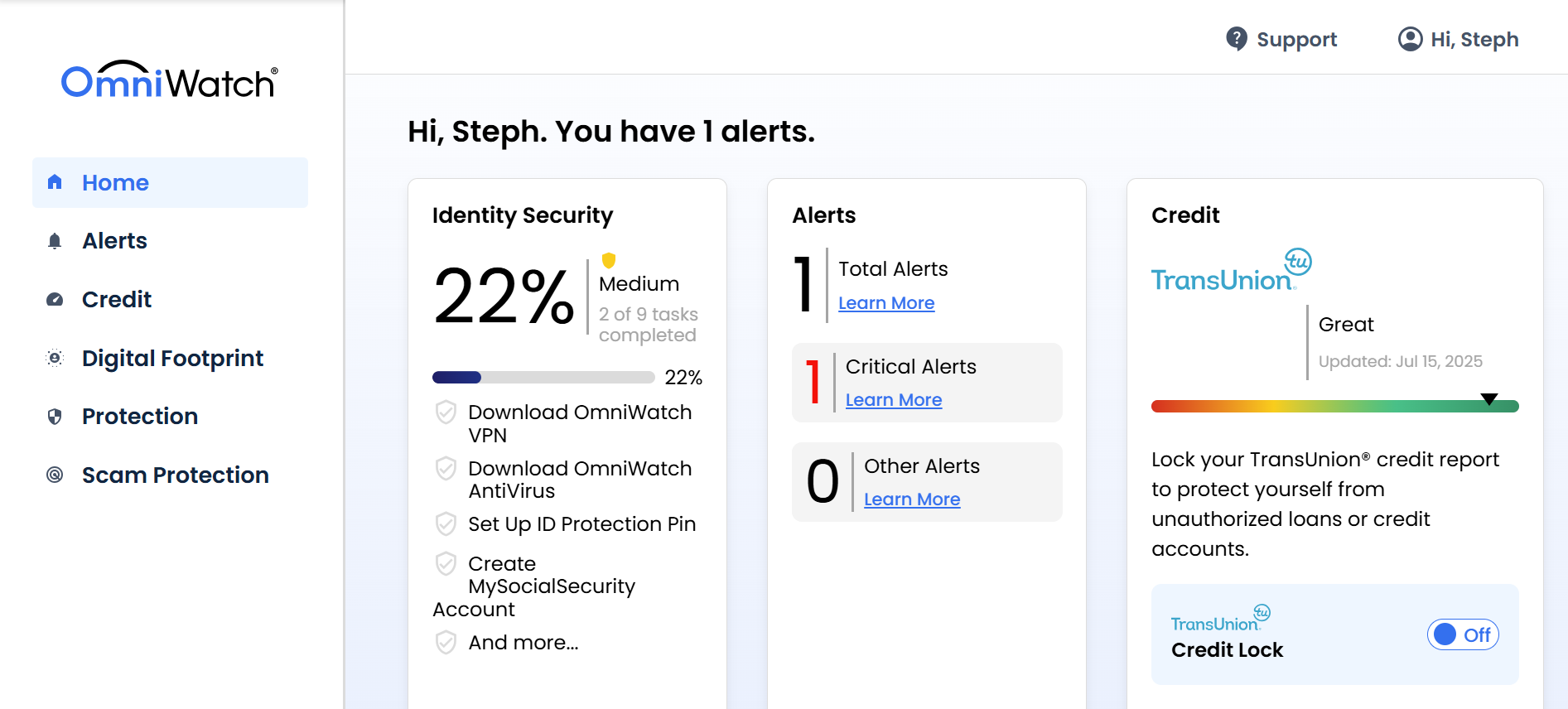 OmniWatch main dashboard