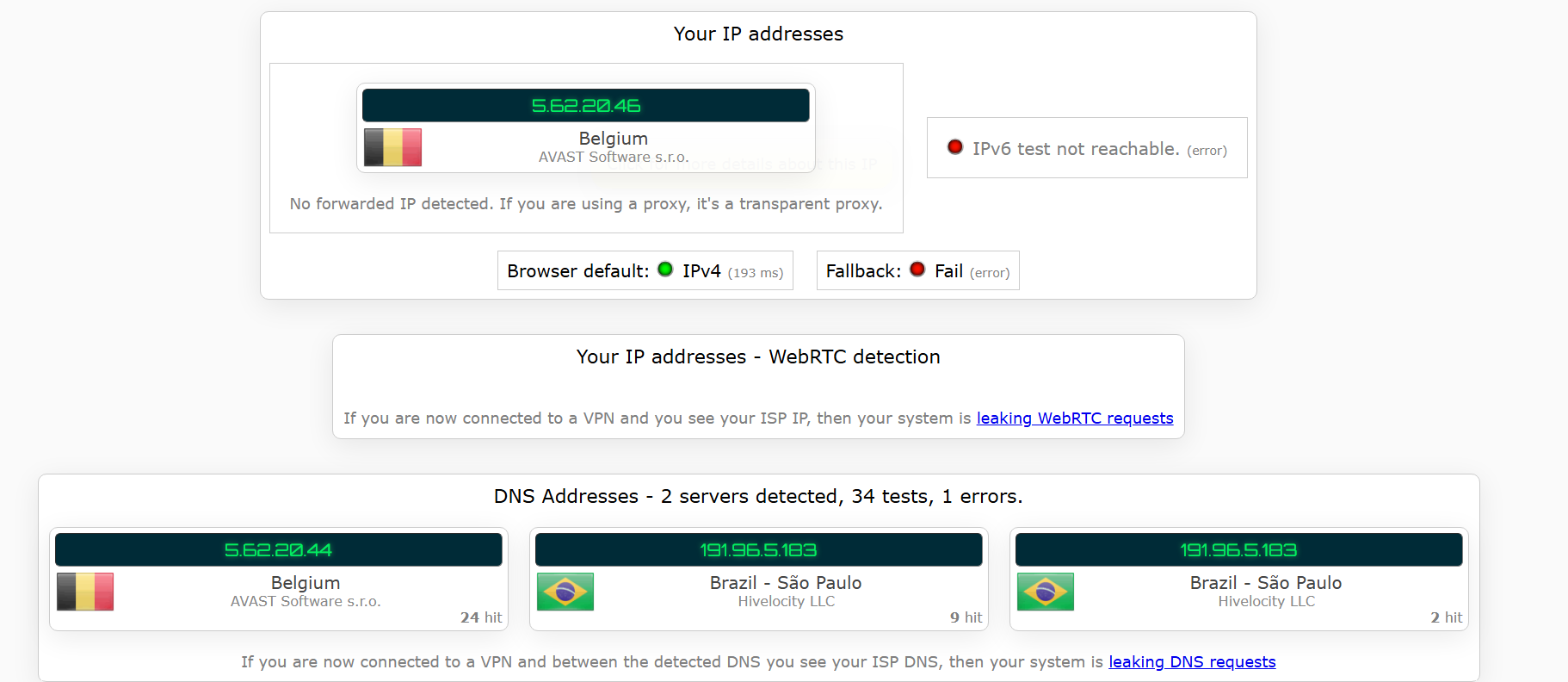 Avast SecureLine VPN's kill switch test results (pass)