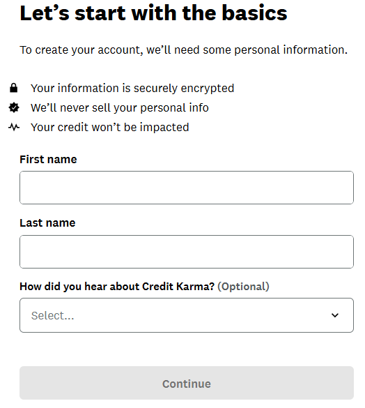 Credit Karma sign-up form 