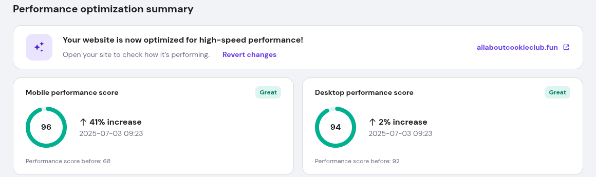 Hostinger performance optimization summary