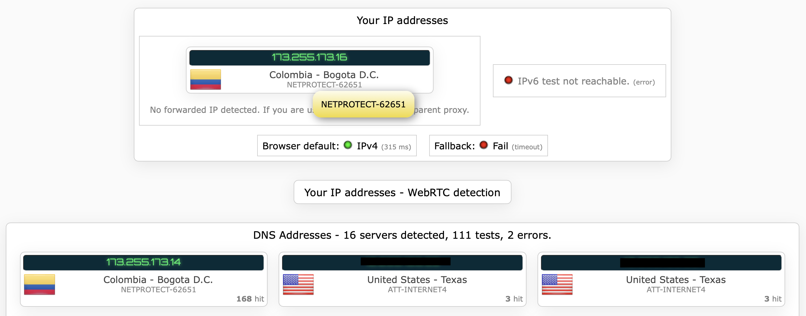 IPVanish's kill switch test results (pass) 