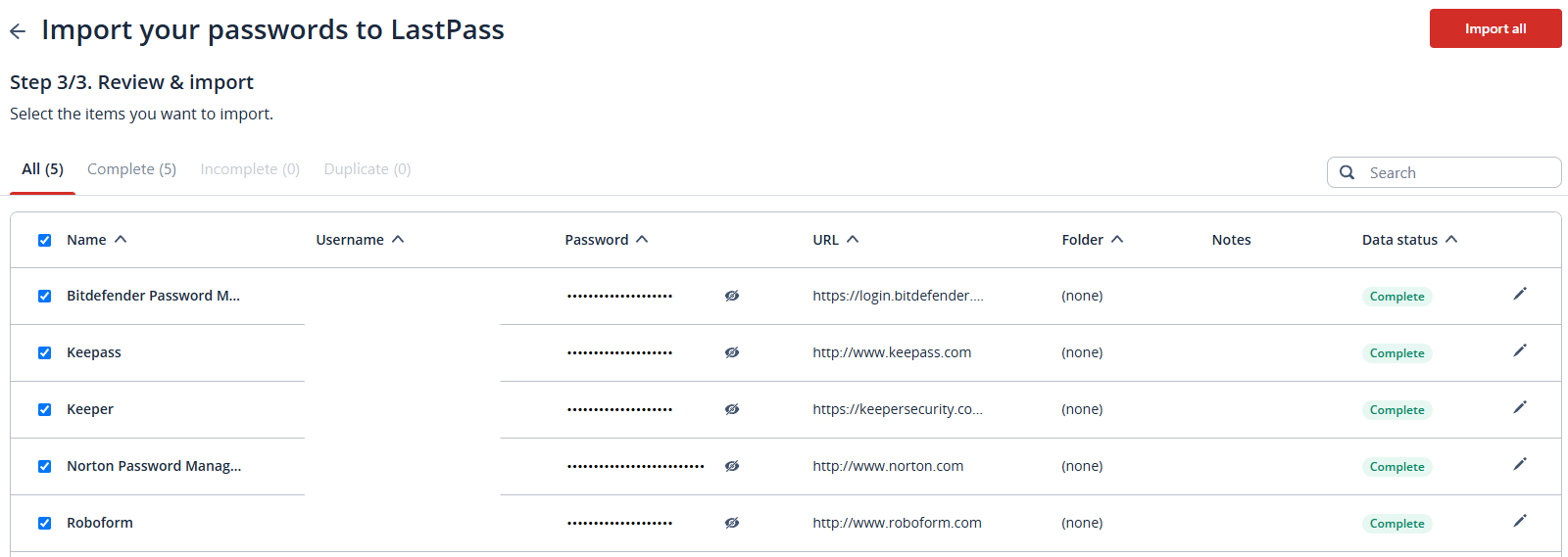 LastPass import from Roboform 
