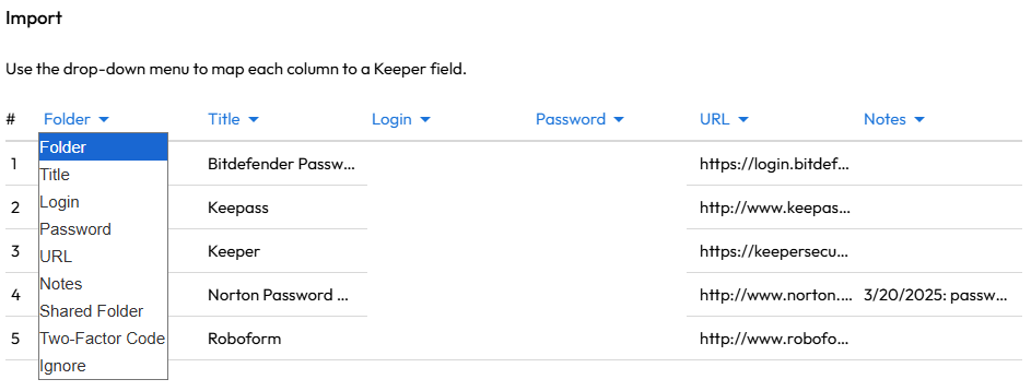 Keeper preview of imported items