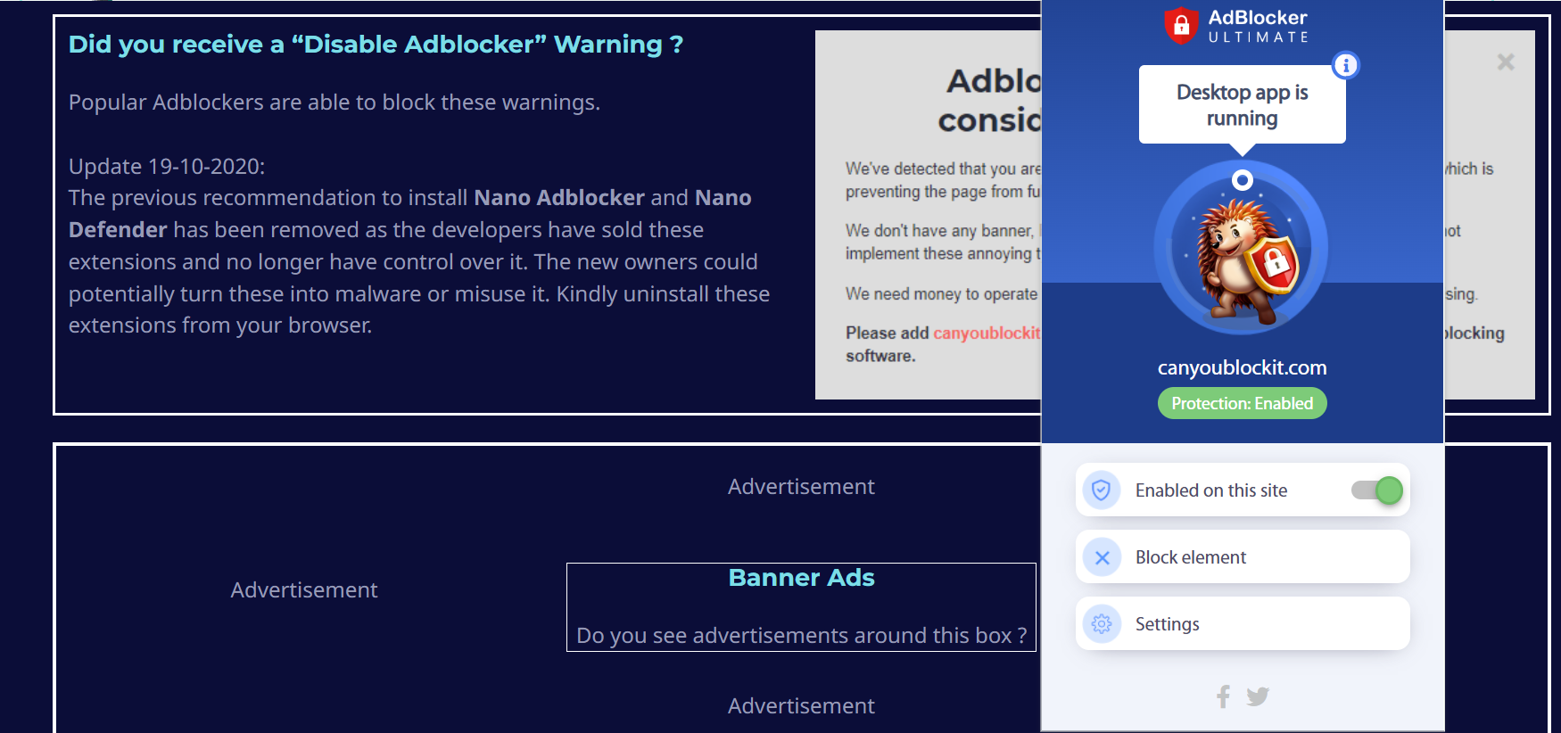 AdBlocker Ultimate's Can You Block It results (3/3).