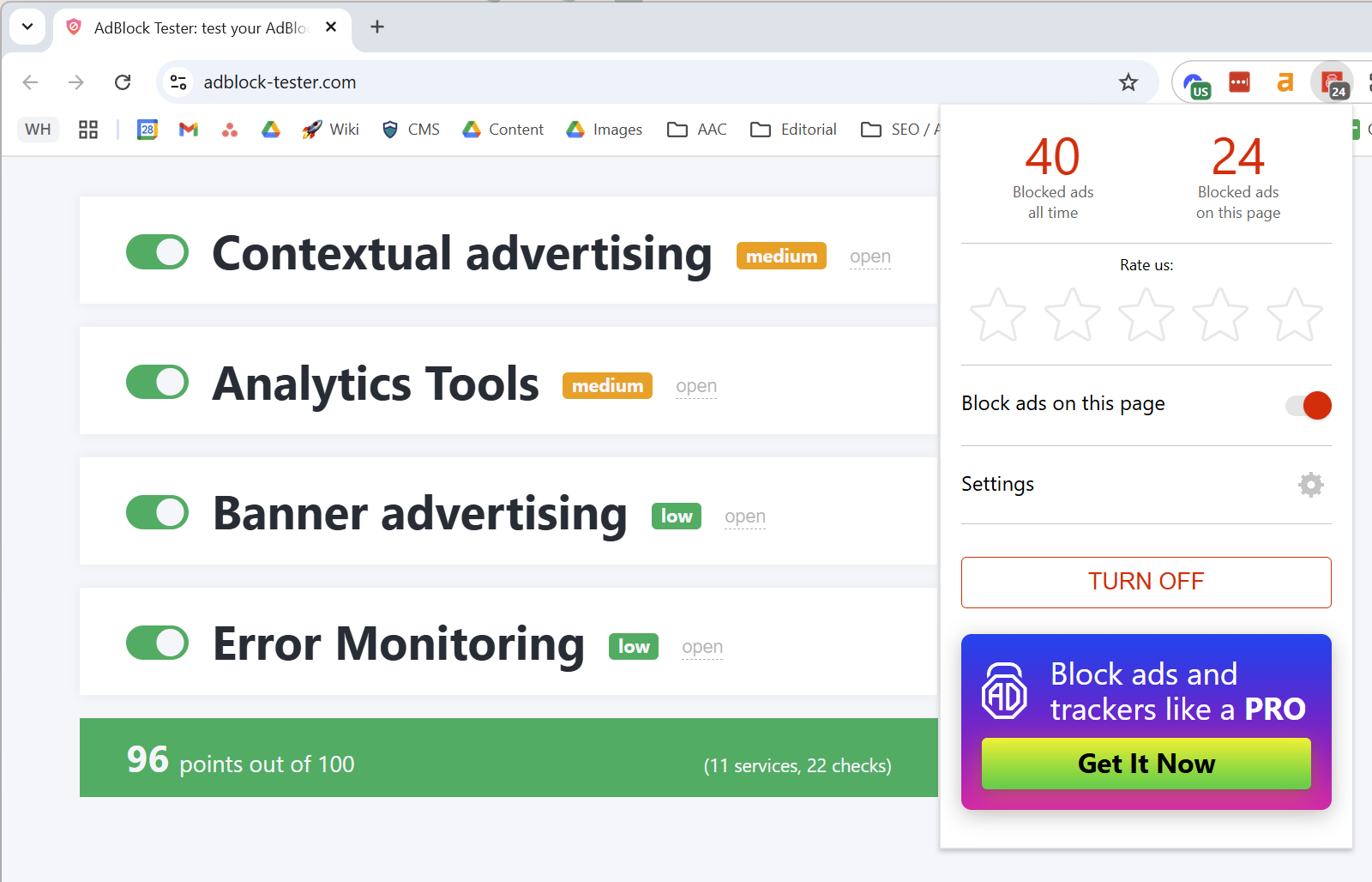 AdLock Adblock Tester results July 2025