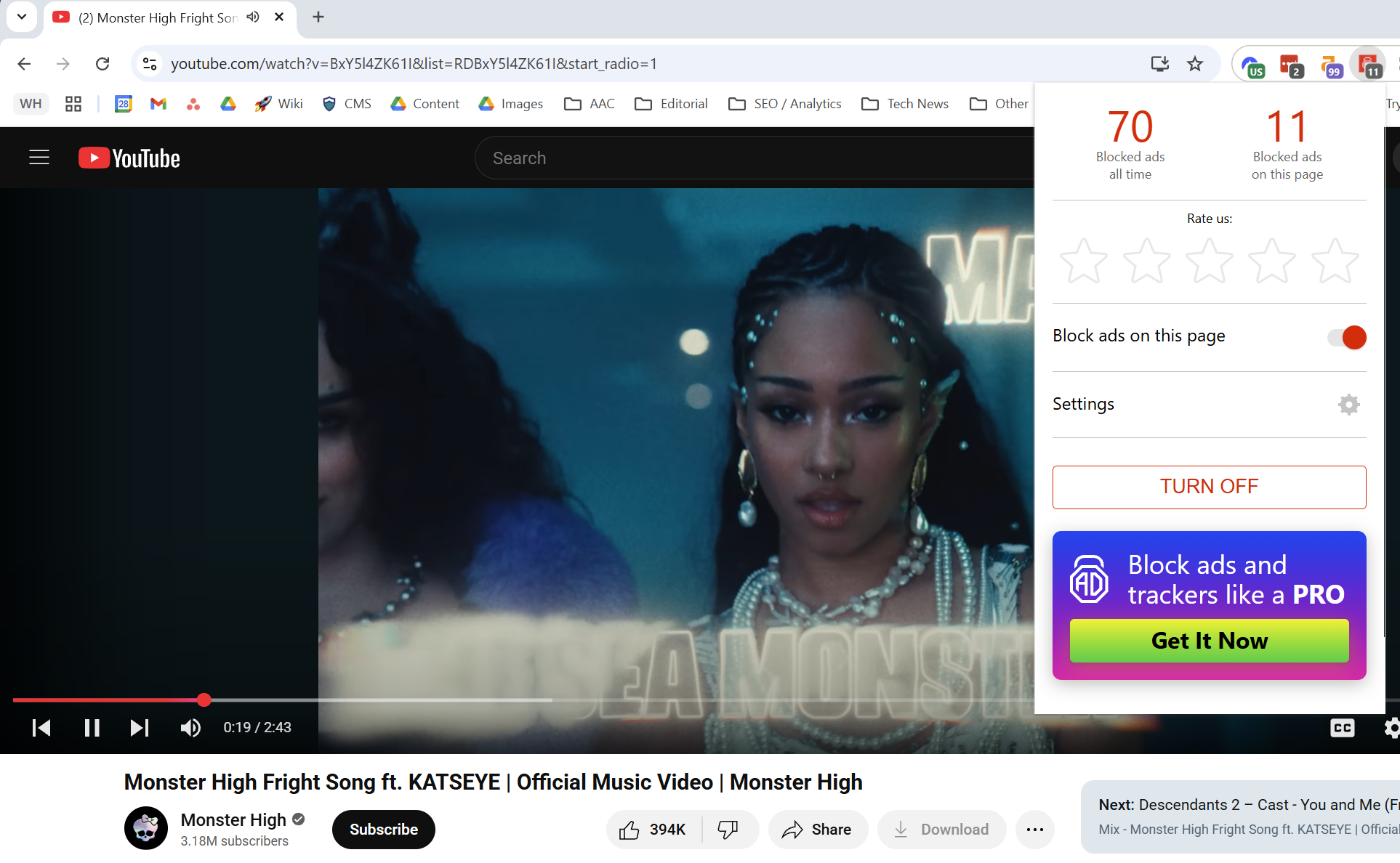 AdLock extension blocking YouTube ads