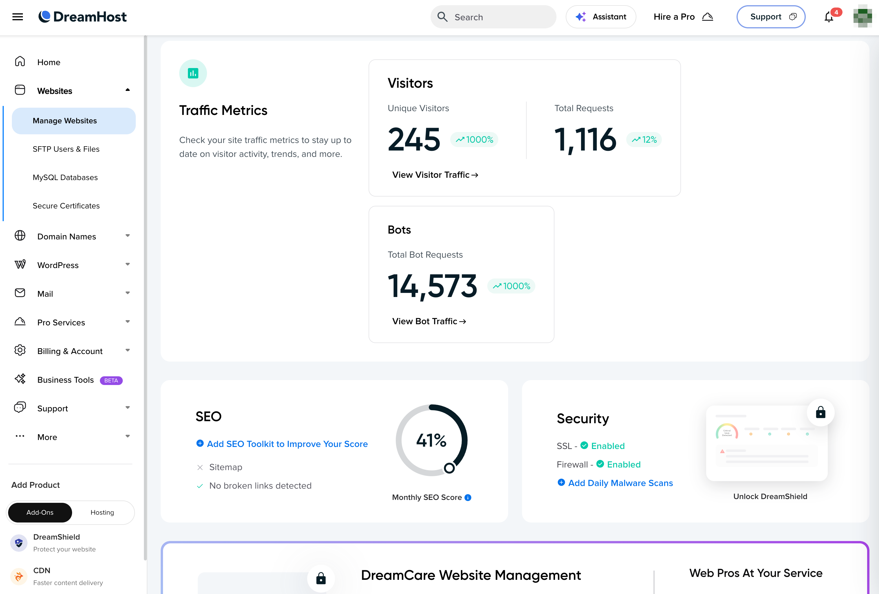 DreamHost metrics dashboard
