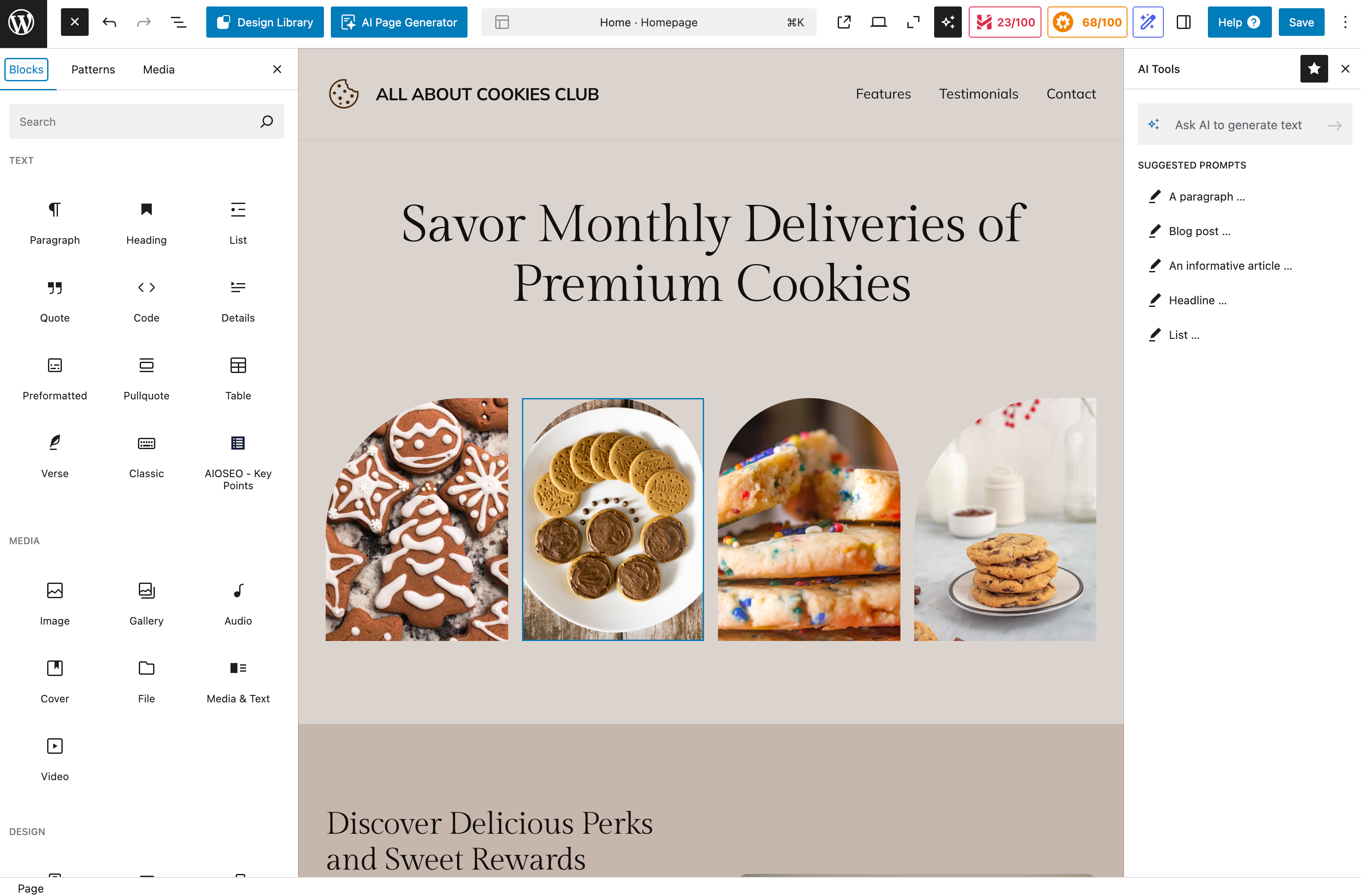 DreamHost WordPress editor for All About Cookies review