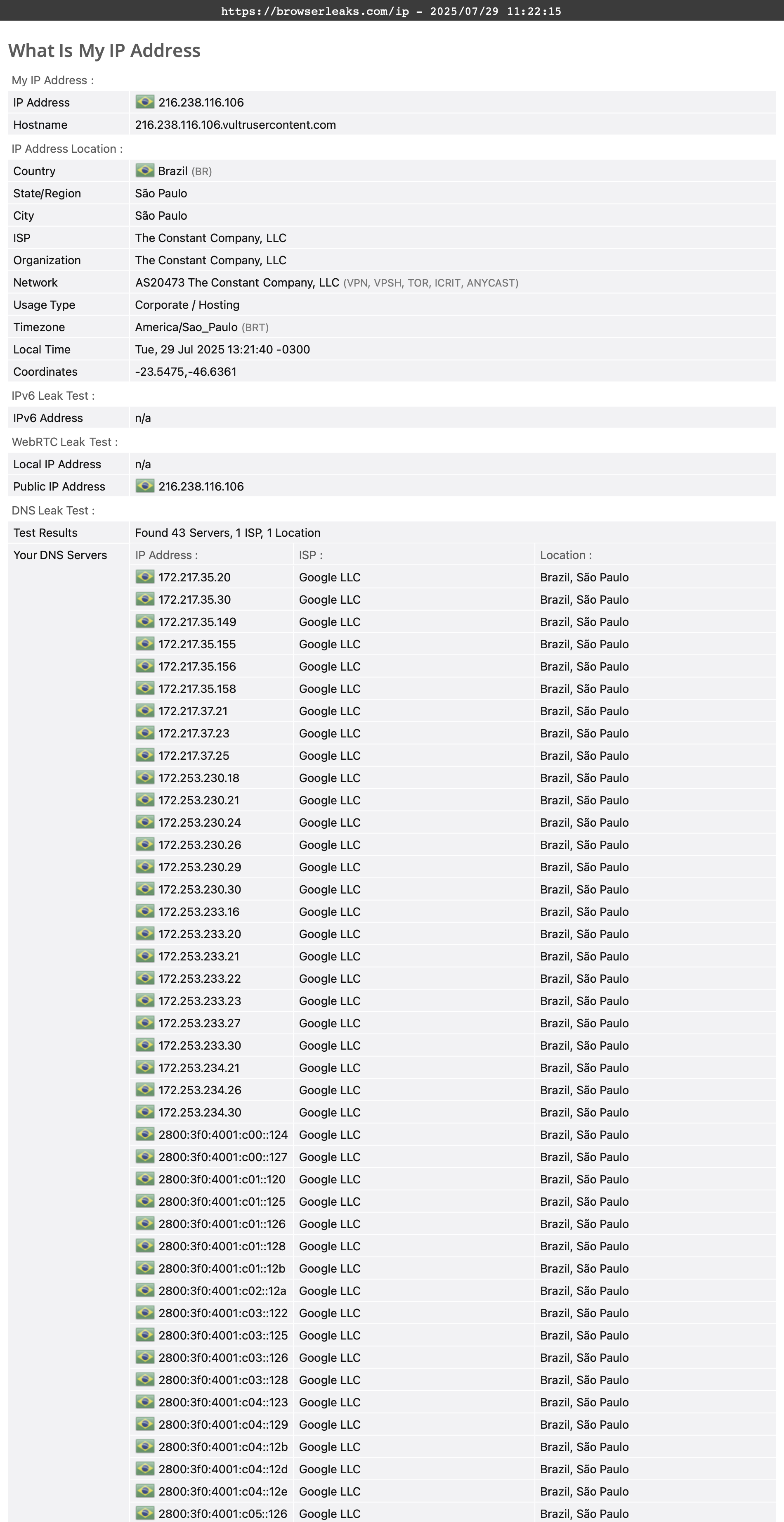 KeepSolid VPN Unlimited DNS leak test results (pass). 
