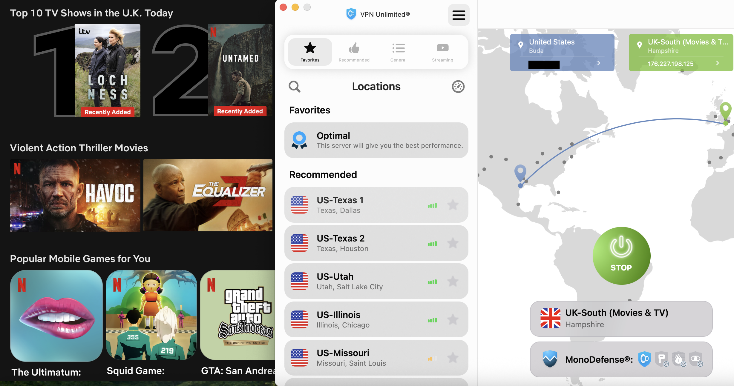 Netflix list of top shows in the U.K. today with KeepSolid VPN Unlimited in the foreground