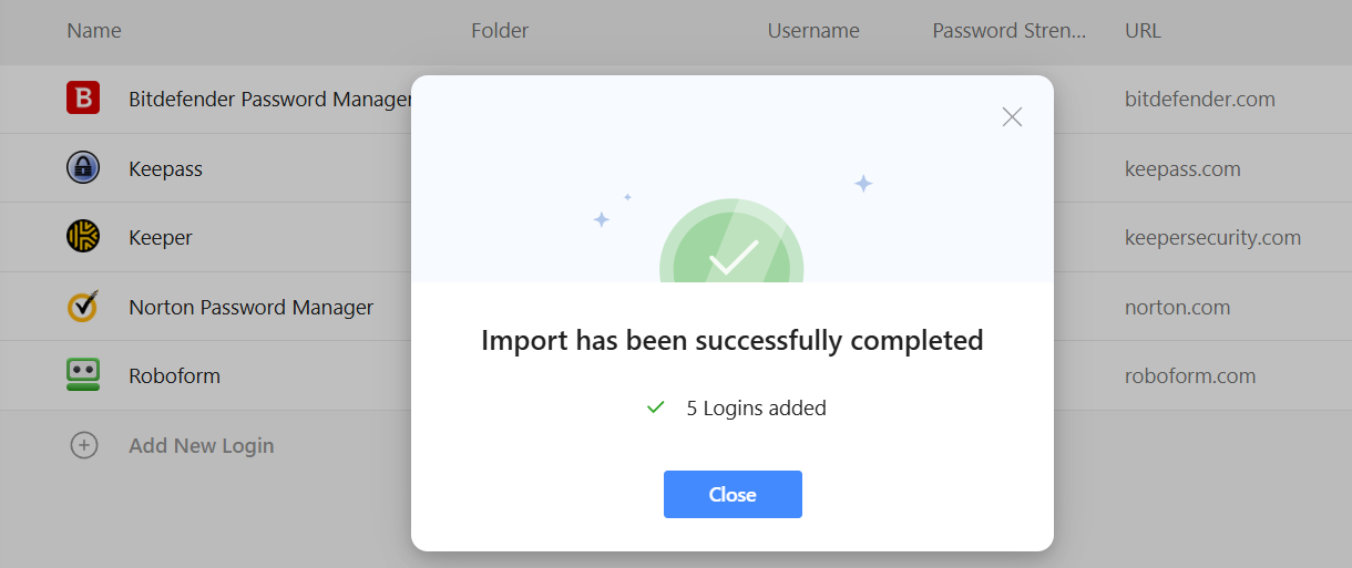Roboform import complete page