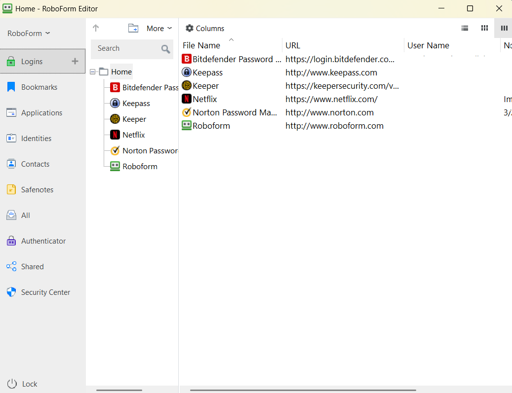 Roboform Windows app dashboard 